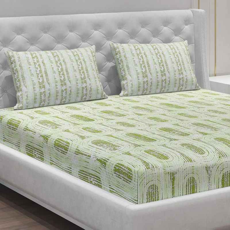 Monte Carlo Striped Ovals Cotton Bedsheet (Green) - 104 TC media 5