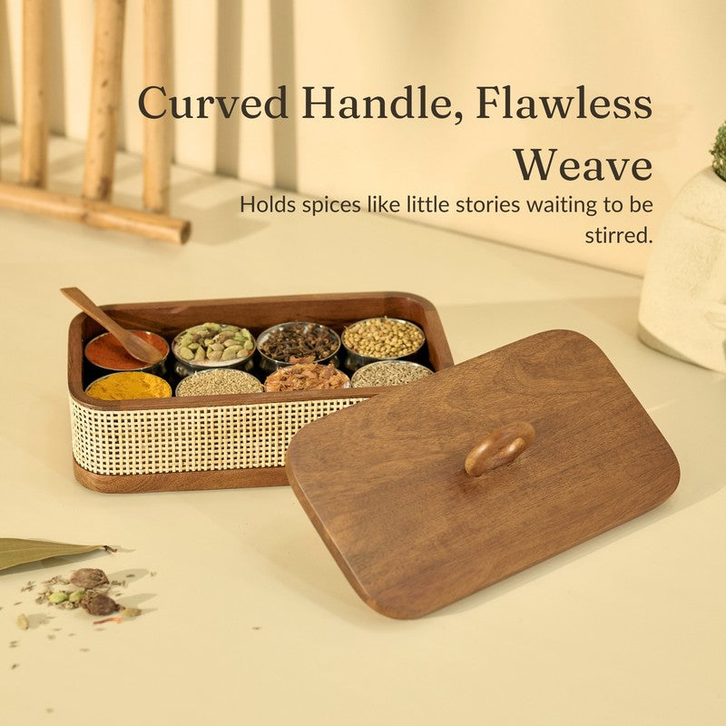 Tresso Wooden Masala Box with 8 Containers - Ten Piece Set media 9