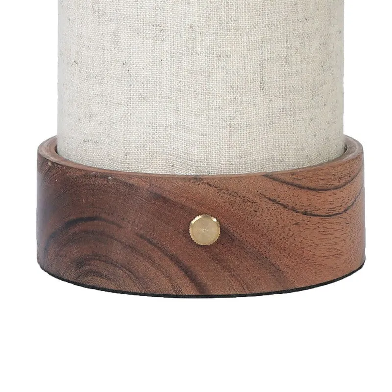 Illumo Cylindric Textured Base Fabric Wooden Table Lamp - Multicolor media 5