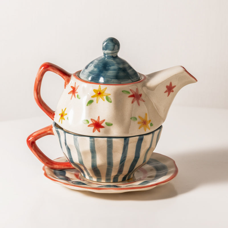 Rangoli Tea Cup with Tea Pot - Three Piece Set media 5