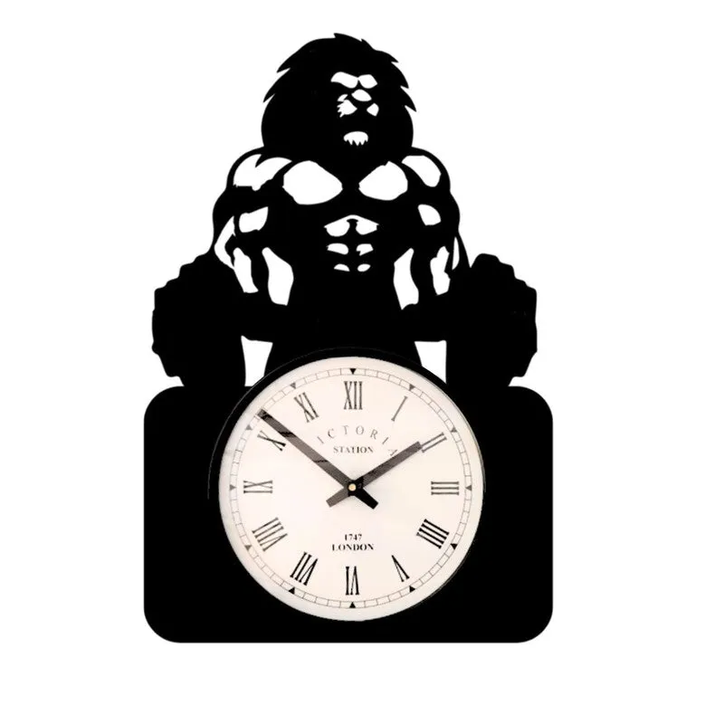 Body Builder Steel Analog Wall Clock - Black media 4