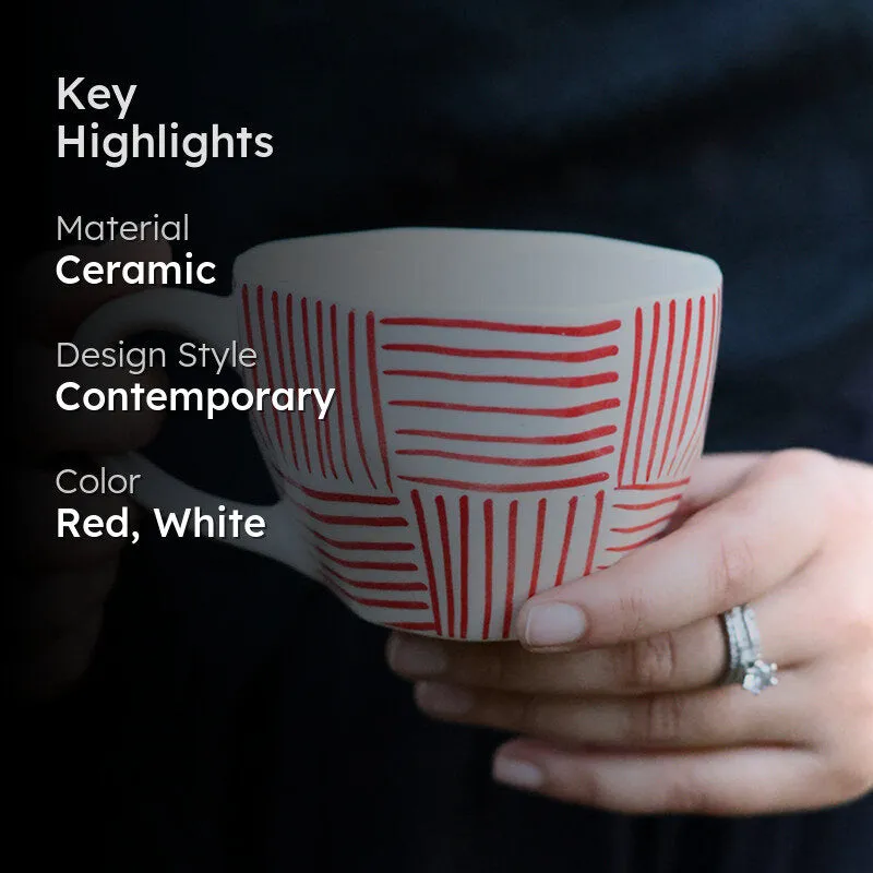 Bruna Ceramic Tea Cup (200 mL)/Red,White) media 2