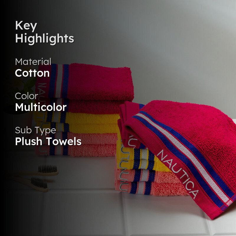 Nautica Dove Down Cotton Face Towel (Burgundy, Yellow & Coral) - Set Of Twelve media 2