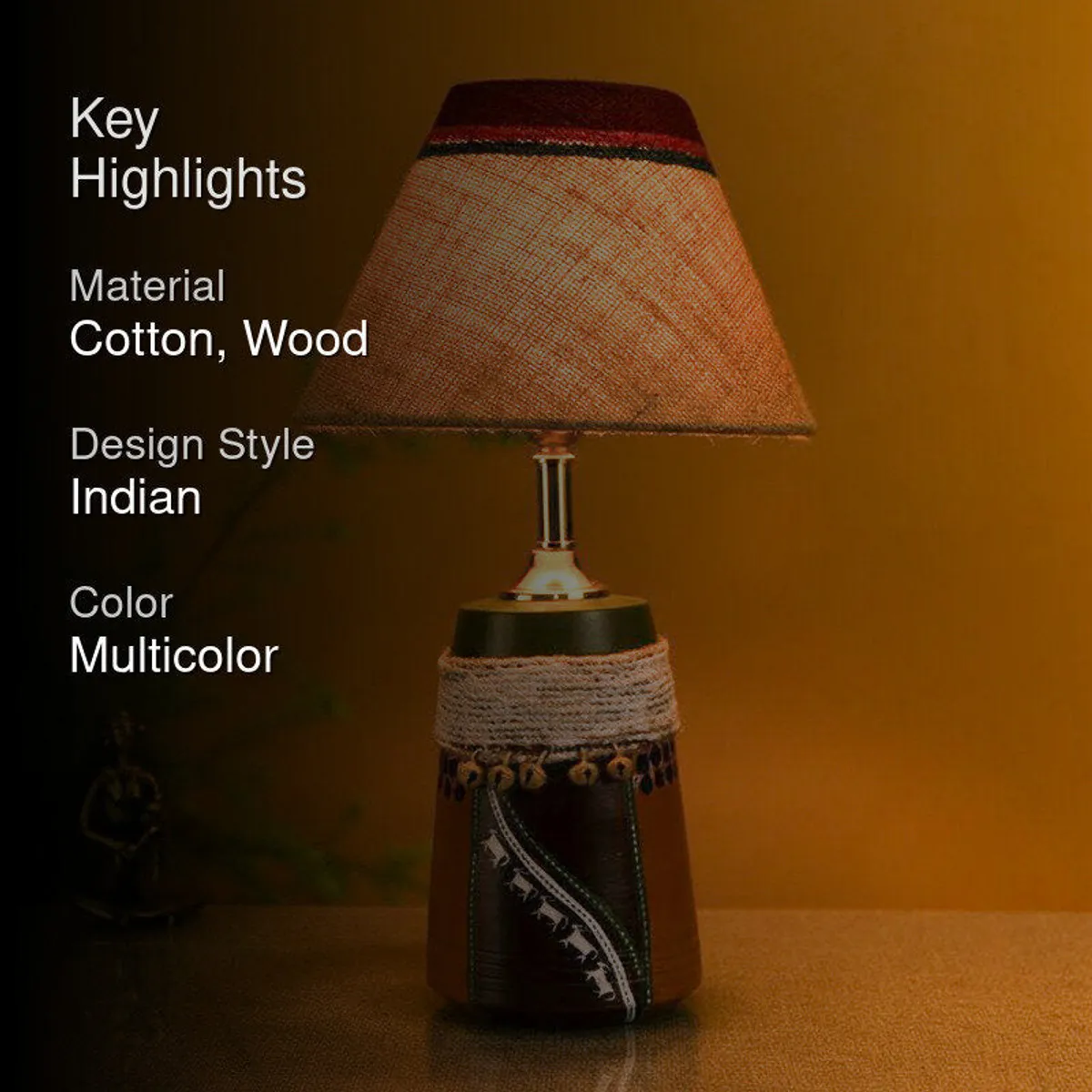 Lina Hand Knitted Wooden Table Lamp - Multicolor - 2