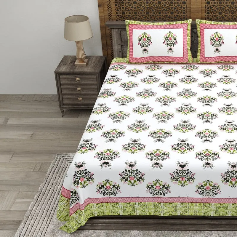 Royaly Cotton Bedsheet (Green,White) - 240 TC media 3