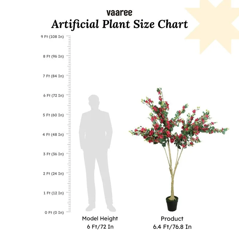 Artificial Red Bougainvillea Plant With Black Fiber Pot - 6.3 Feet media 7