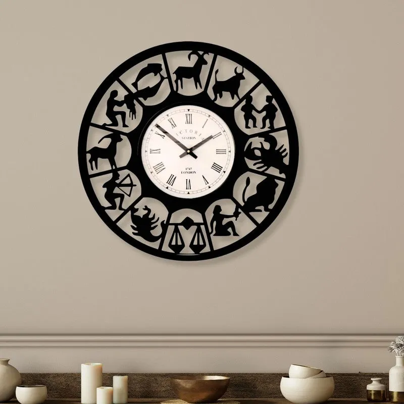 Zodiac Steel Analog Wall Clock - Black media 1