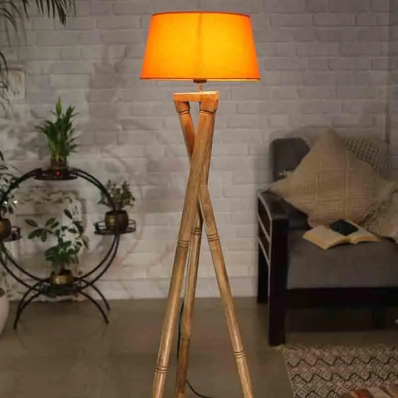 Criss Crossed Wooden Tripod Lamp - Orange media 8
