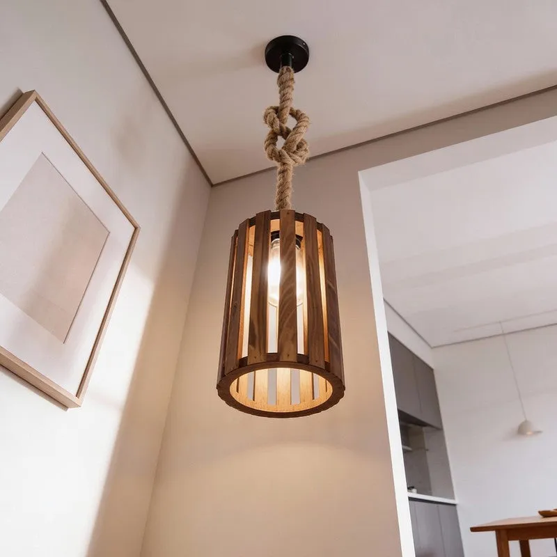 CageLite Wooden Ceiling Lamp - Brown media 4