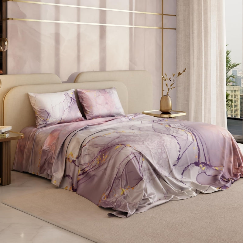 Beneath Lavender Skies Satin Bedsheets - 150 GSM - King