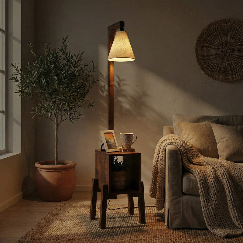 Dreyfus Wooden Floor Lamp With Shelf media 3
