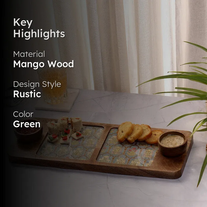 Hexafloral Mango Wood Platter With Dip Bowl - Three Piece Set media 2