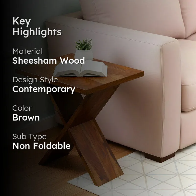 Everox Sheesham Wooden Side & Bedside Table - Brown media 2