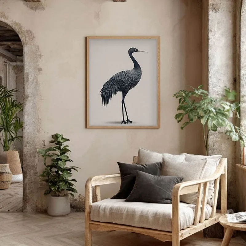 Graceful Crane Line Art Canvas Wall Painting With Brown Frame media 6