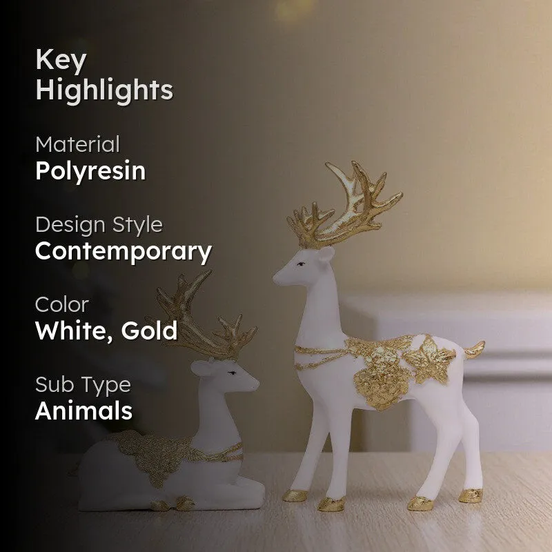 Opulent Deer Polyresin Showpiece (White) - Set Of Two media 2