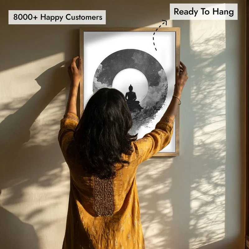 Meditation in Monochrome Buddha Wall Painting With Brown Frame media 7