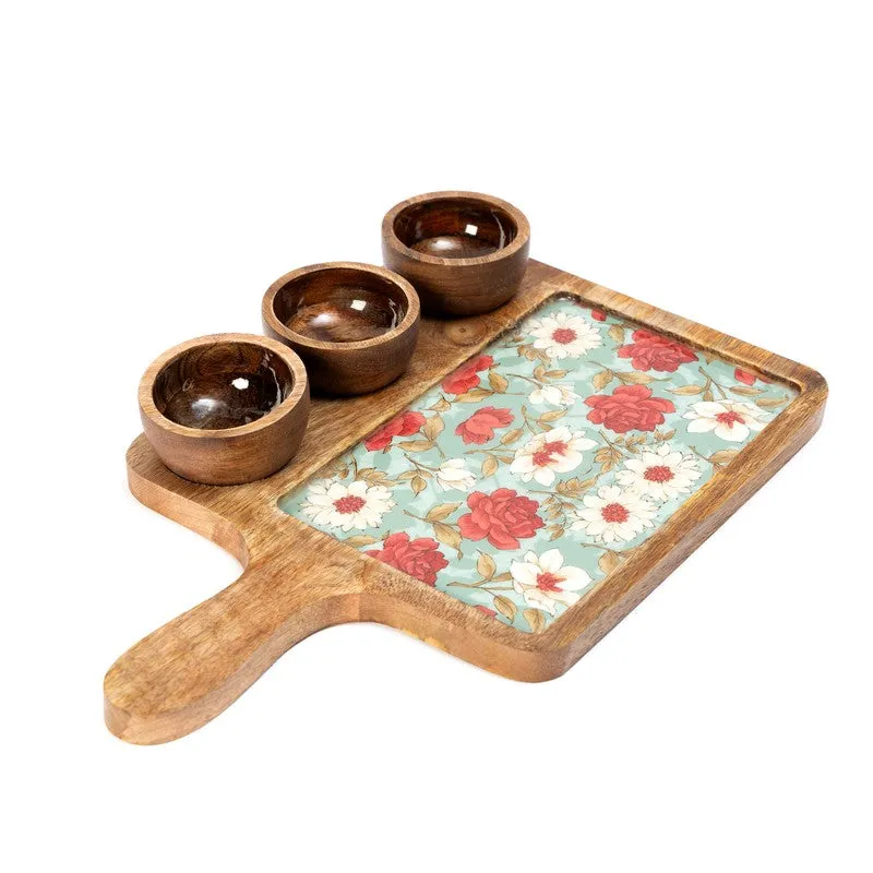 FloriNest Mango Wood Platter With Dip Bowl - Four Piece Set media 3