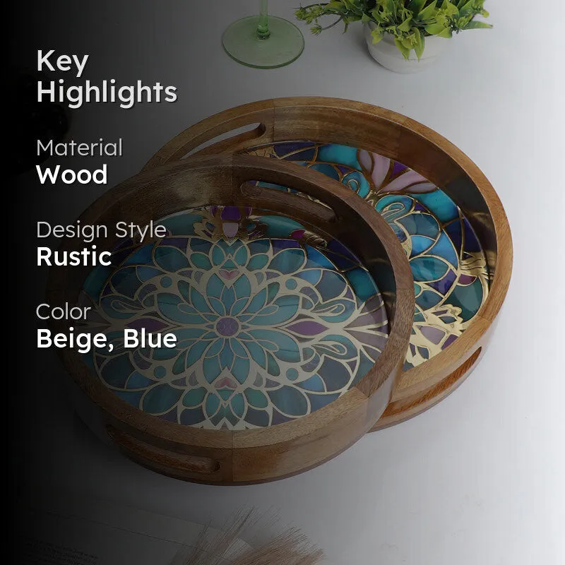 Floral Feast Round Wooden Serving Tray - Set of Two media 2