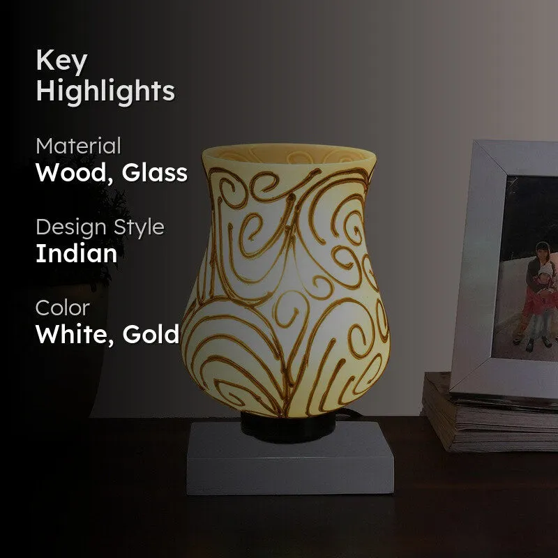 Auralon Mosaic Glass Table Lamp With Wooden Base - White & Gold media 2