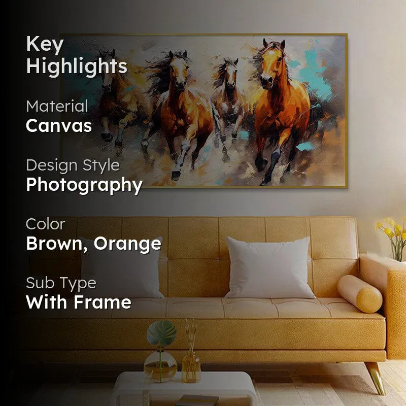 Roan Stallions Canvas Wall Painting With Frame - Gold media 2