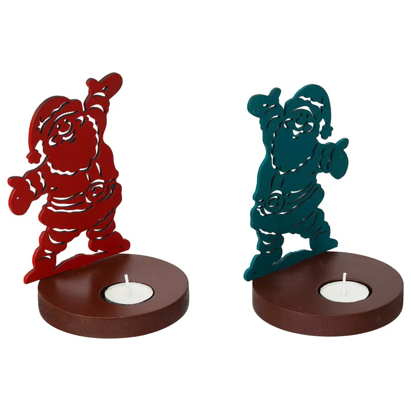 Mr Klaus Wood Christmas Tea Light Holder (Green & Red) - Set Of Two media 6
