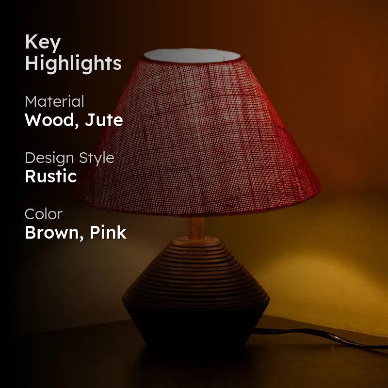 Yami Cone Wooden Table Lamp With Jute Shade - Brown,Pink media 2