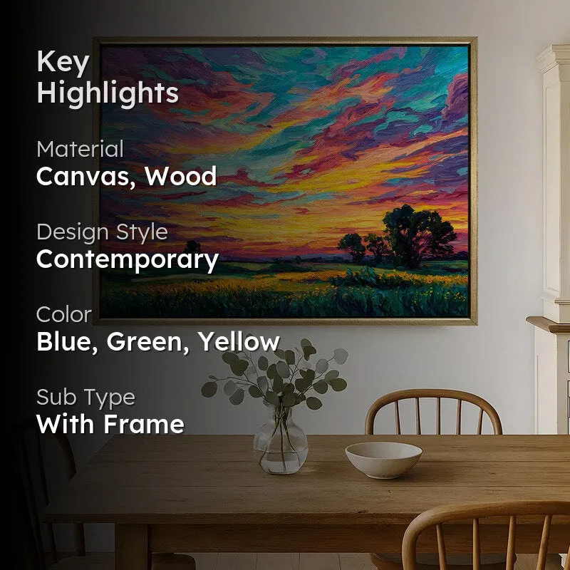 Burning Skyline Canvas Wall Painting With Frame media 2