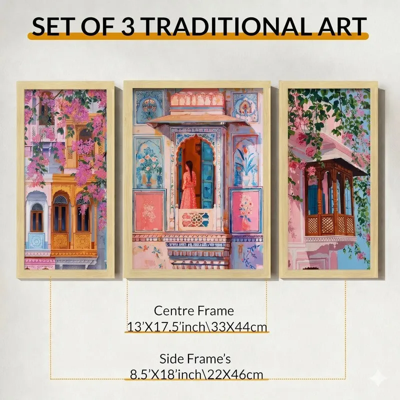 Pink Balcony Escape Wall Art With Frame - Set of Three media 9