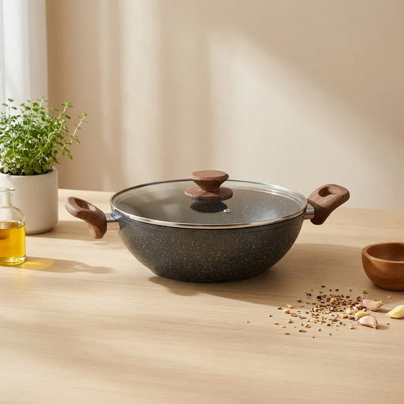 Salford Forged Non Stick Kadai with Glass Lid (Black Marble) -  2500 mL media 1