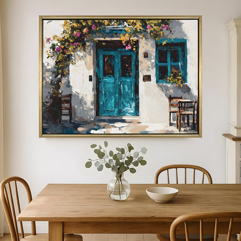 Blue Shutters Canvas Wall Painting With Frame