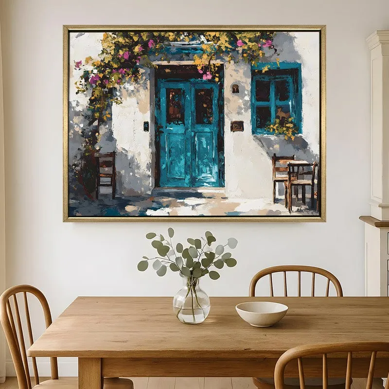 Blue Shutters Canvas Wall Painting With Frame media 1