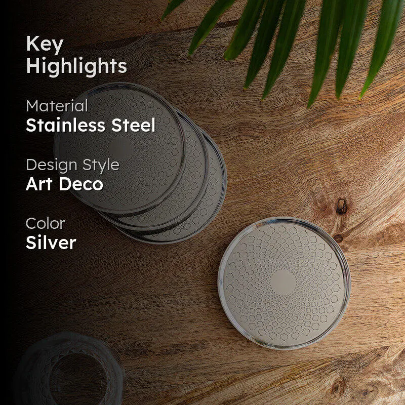 Mughal Mirage Hand-Etched Stainless Steel Coaster - Set Of Four media 2