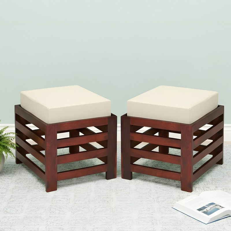 Tavex Sheesham Wooden Bench with Cushions (White) - Four Piece Set