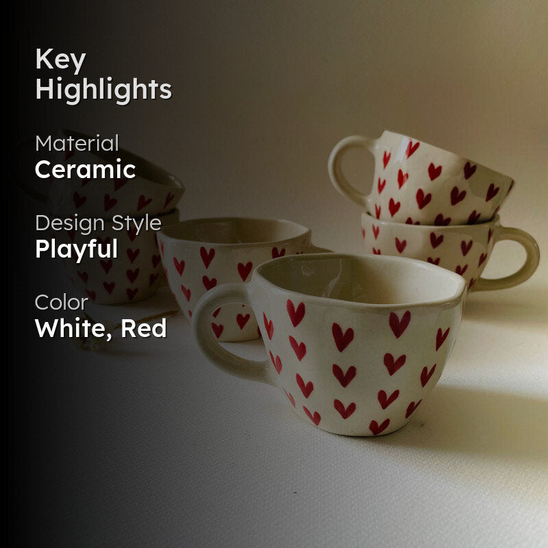 Heart Melody Ceramic Coffee Mug (240 mL Each) - Set of Six media 2