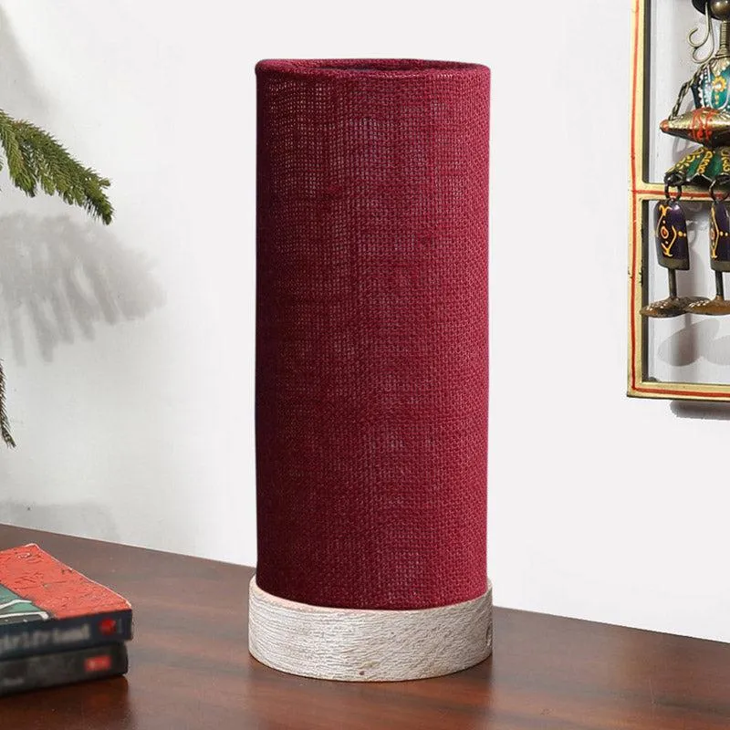 Ocra Tower Wooden Table Lamp With Jute Shade - Maroon,White media 3