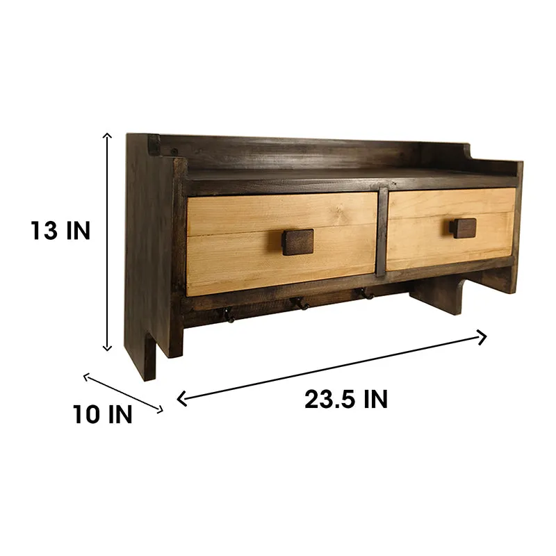 Sycamore OAK Wooden Wall Shelf with Drawers & Key Holders media 7