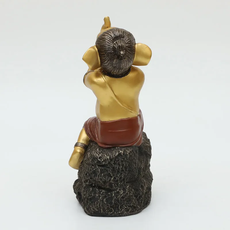 Playful Vinayaka Polyresin Showpiece - Gold & Black media 6