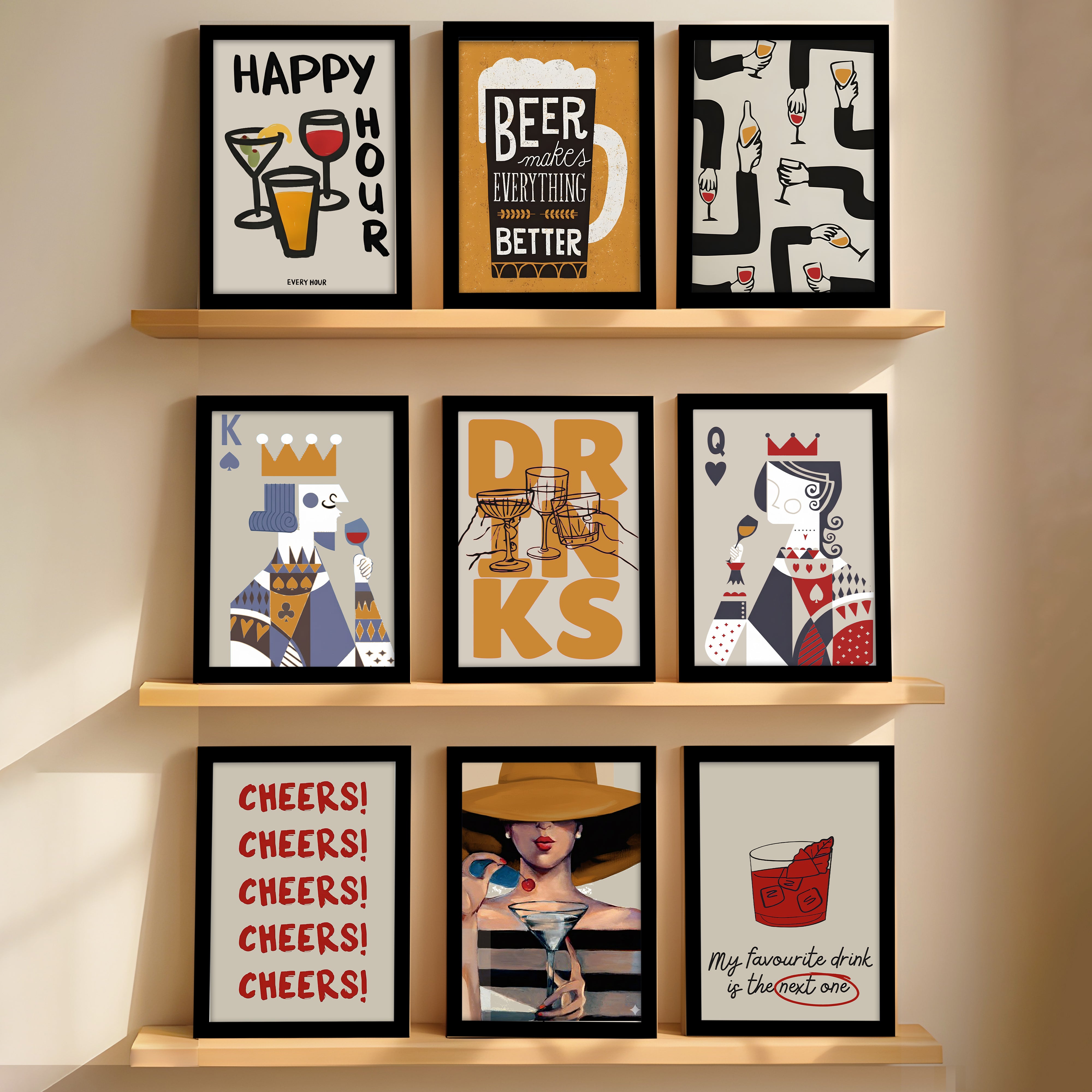 Party Wall Painting With Frame - Set Of Nine