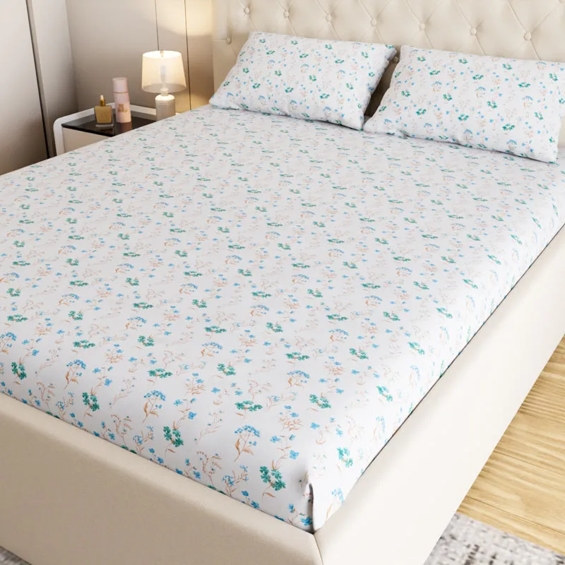 Orchard Floral Cotton Bedsheet (Blue) - 180 TC media 1