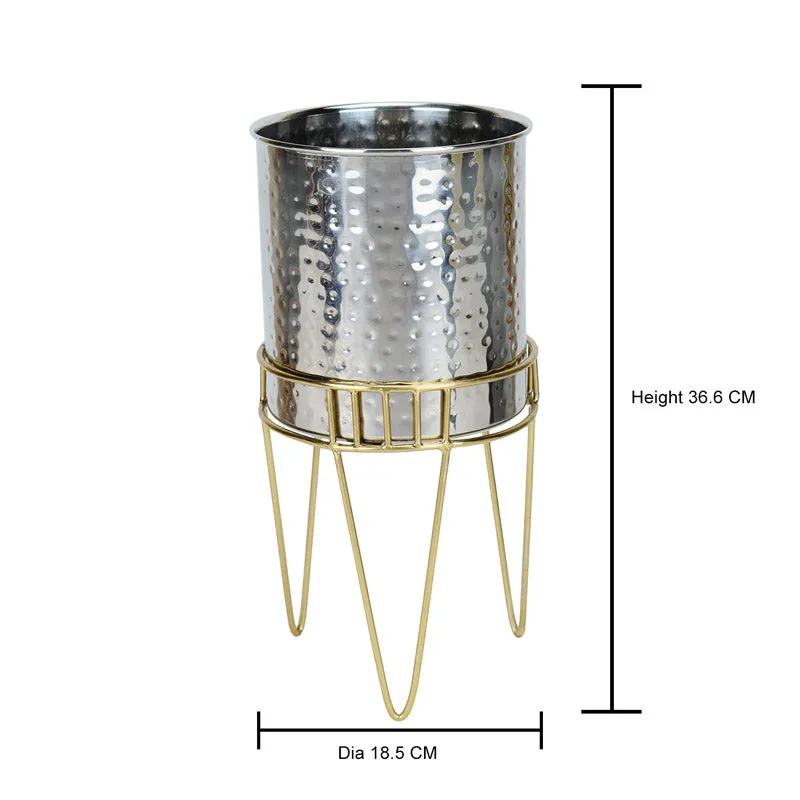 Zenva Stainless Steel Planter - Silver & Gold media 3