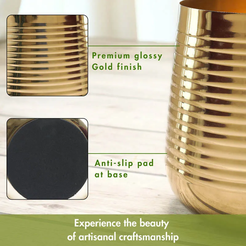 Auric Metal Gold Ribbed Planter - Gold media 4