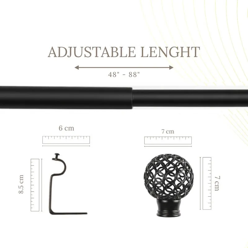 Filigrette Extendable 1" Single Curtain Rod With Round Finial & Brackets media 5