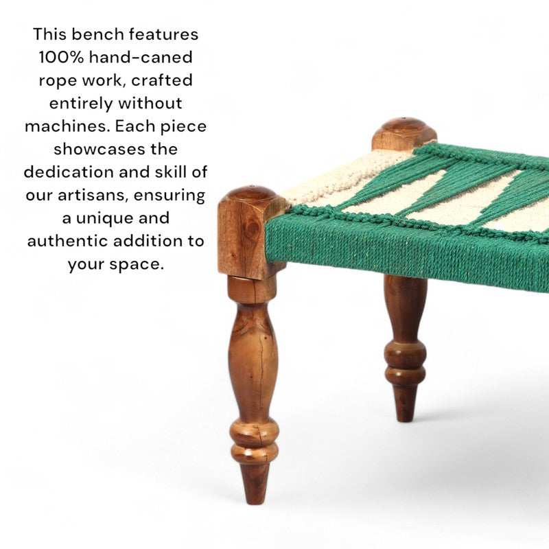 Brevon Sheesham Wooden Bench - Green,White media 7