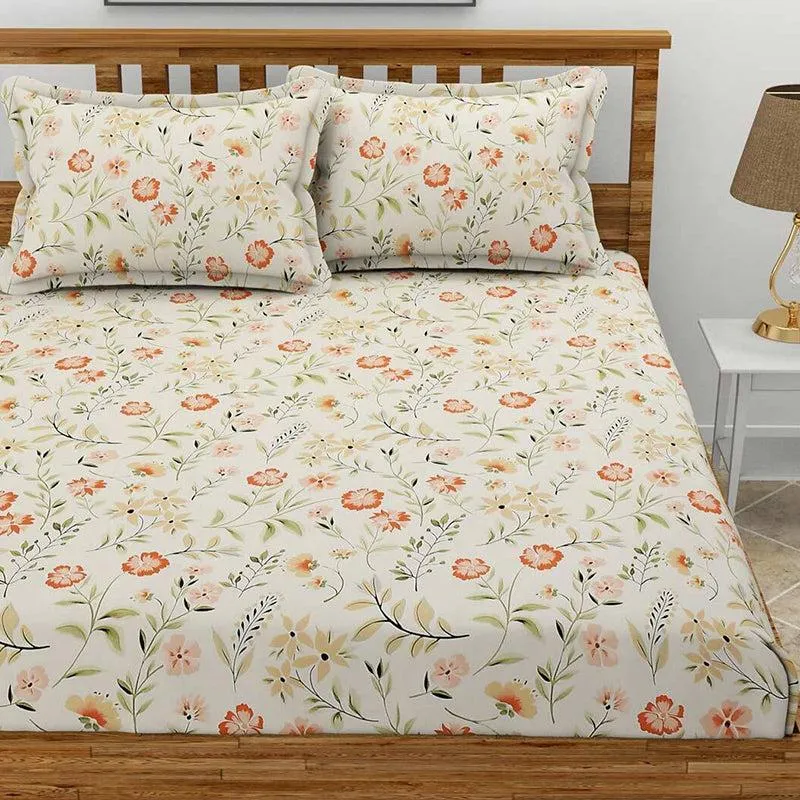 Sivera Floral Microfiber Bedsheet (Off White) - 130 GSM media 1