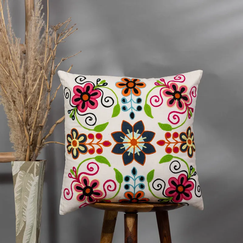 Flora Rangoli Embroidered Cushion Cover media 2