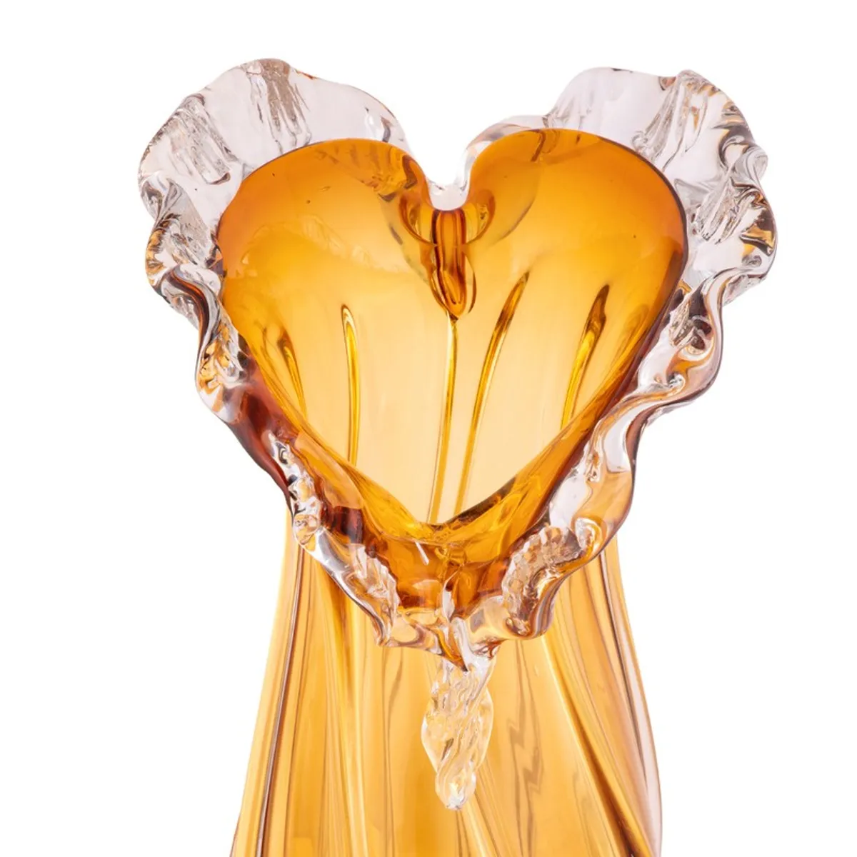 Top view of a gold glass vase with a wavy sculpted opening