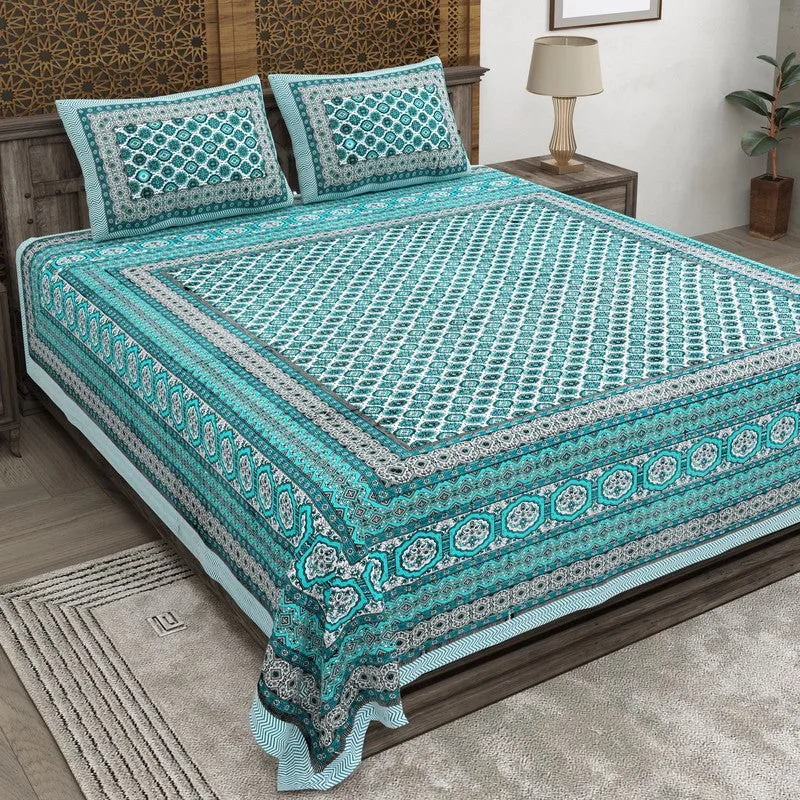 Styleo Cotton Bedsheet (Blue,White) - 240 TC media 1