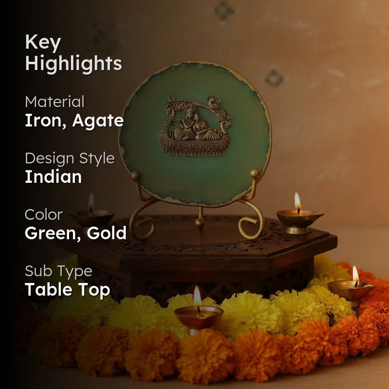 Radhe Krishna Bliss Agate Showpiece With Stand - Green media 2