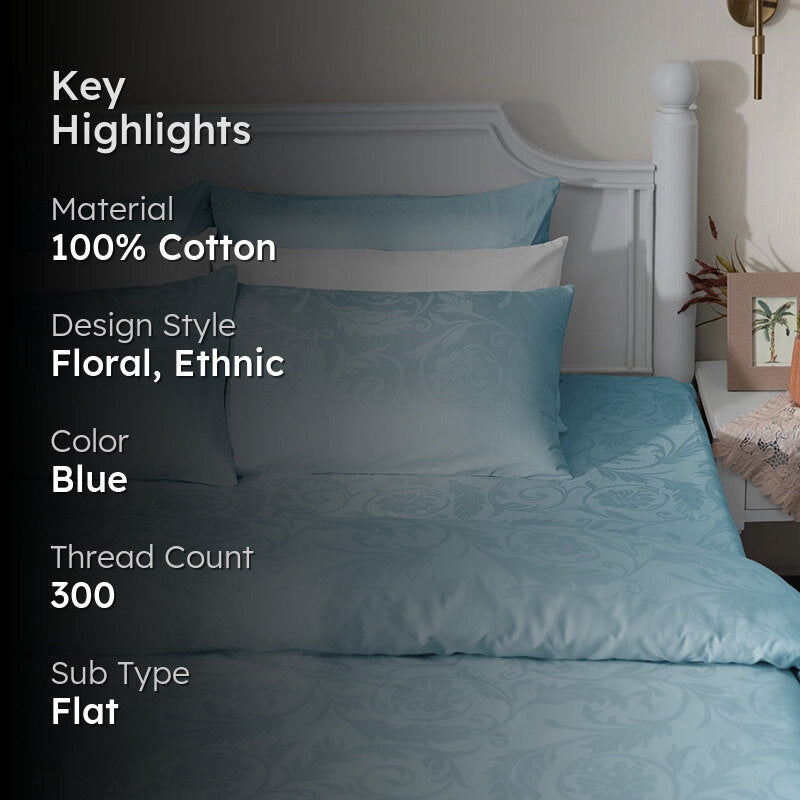 Bloom Bold Jacquard Cotton Bedsheet (Pale Blue) - 300 TC media 2