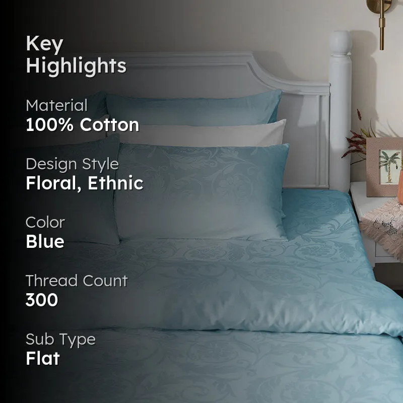 Bloom Bold Jacquard Cotton Bedsheet (Pale Blue) - 300 TC media 2